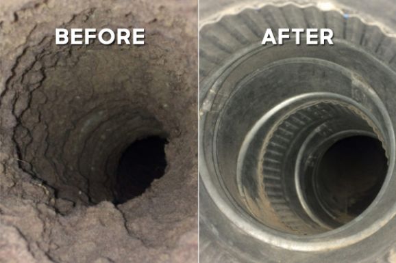 dryer vent cleaning before and after photo